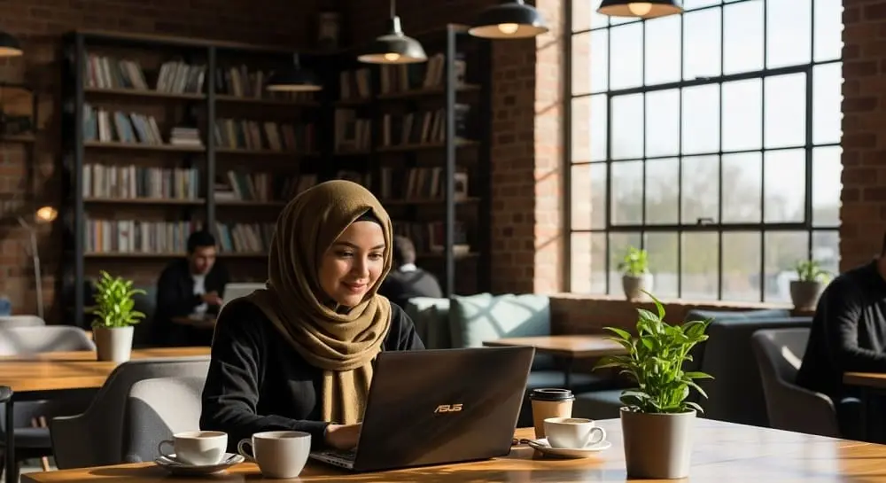 digital nomad bekerja dengan laptop ASUS Vivobook S14